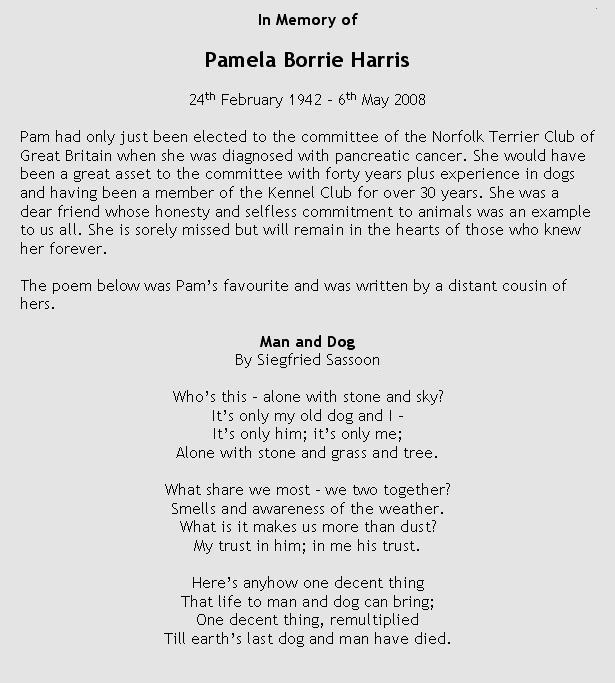 In memory of Pamela Harris